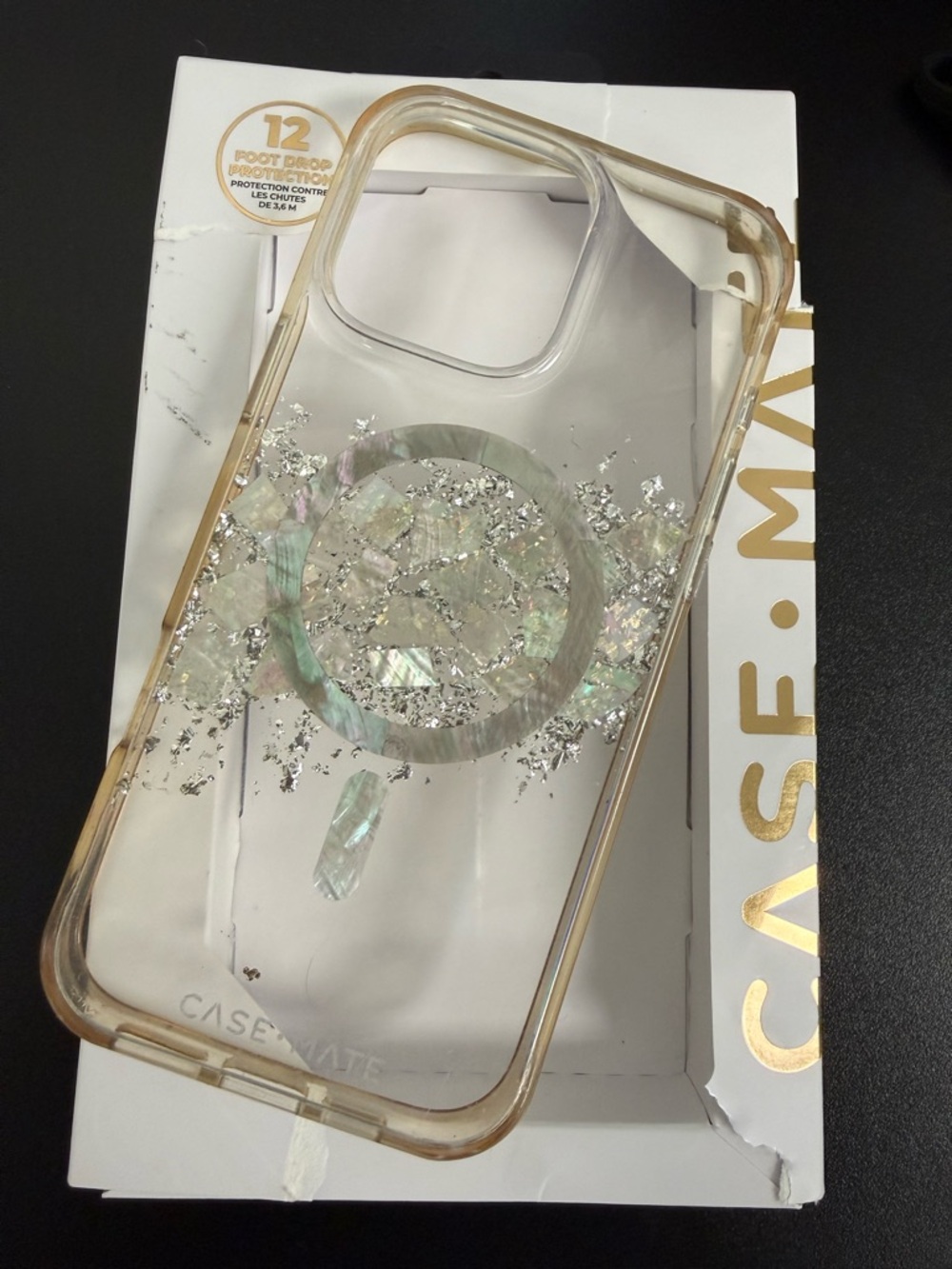 Case-Mate Clear Iridescent Glitter Phone Case with Ring - Clear/Gold